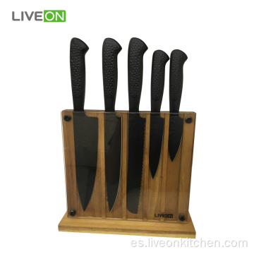 Los cuchillos de cocina del acero inoxidable 5pcs fijaron el bloque de madera